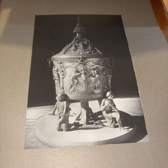 Vintage Mounted German Sculpture Photo: Font at Hildesheim Cathedral Church - Picture 3 of 5